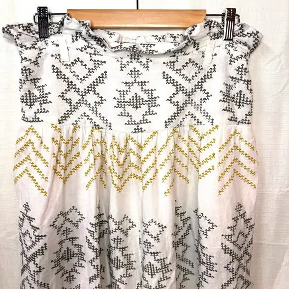 FREE PEOPLE Toluca Embroidered Pants Women's 12 Cotton Linen Boho Summer Beach - Picture 3 of 10